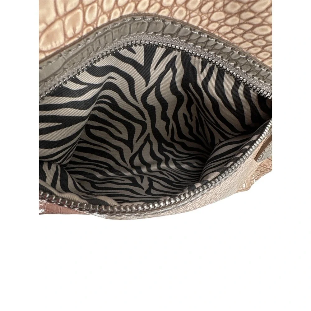 Guess Satchel‎ Handbag Taupe Croc Embossed Chain Strap Zipper Pocket